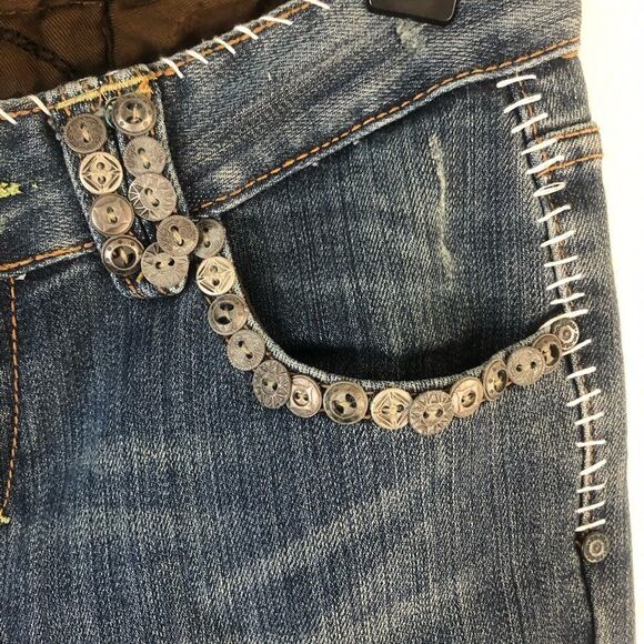 Do Denim Blue Jeans with metal buttons  detail around pockets size 27 - Picture 3 of 11